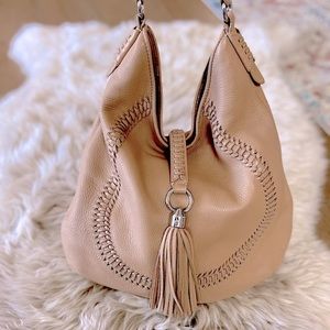Lauren Ralph Lauren “Indian Cove” Leather Hobo Bag in Sandstorm Beige Leather